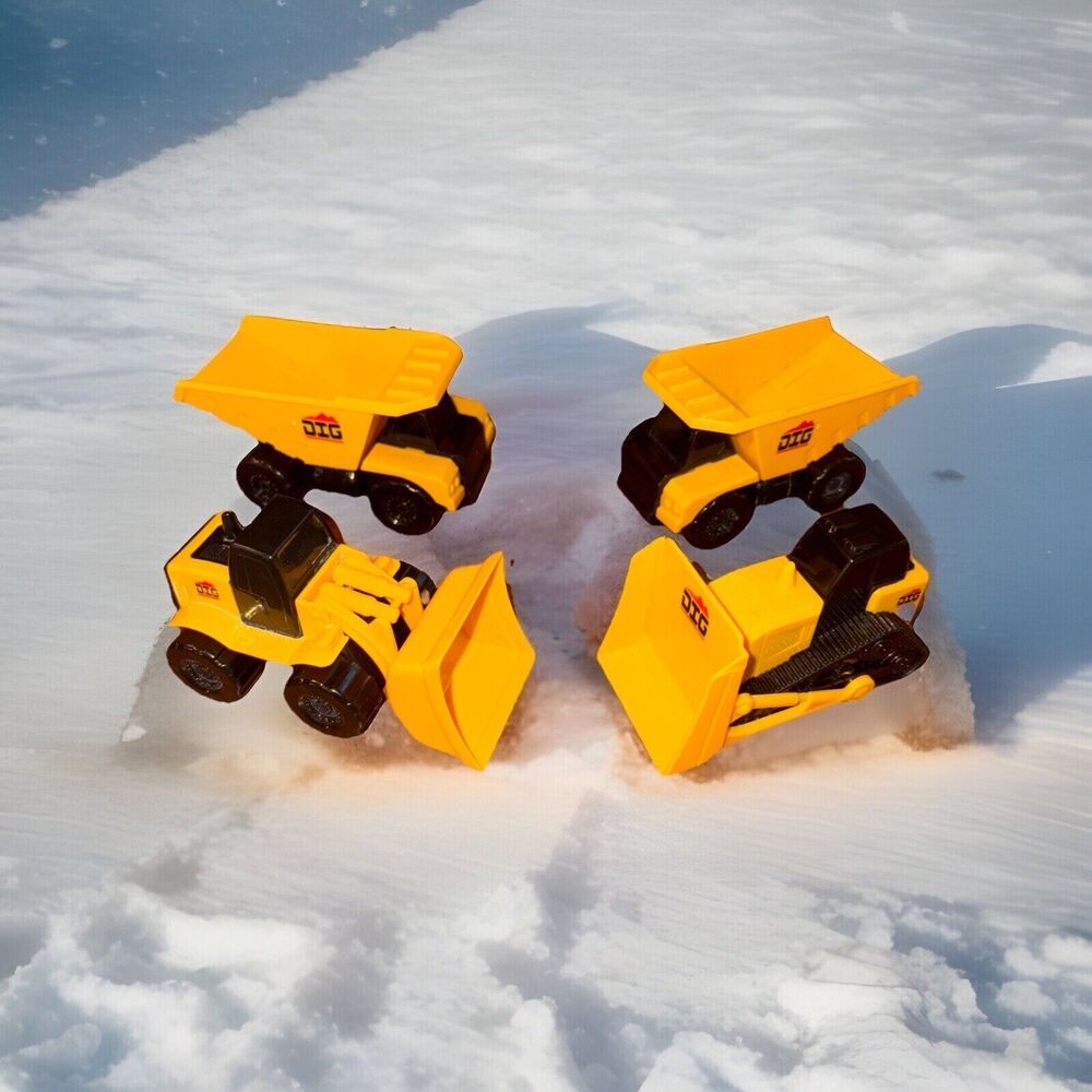 Lot Of Four Dig Yellow Plastic Construction Vehicles Approx 3.5 Inches